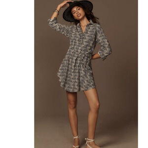 NWT Anthropologie Long-Sleeve Collared Mini Dress $148 Medium Petite Ivory